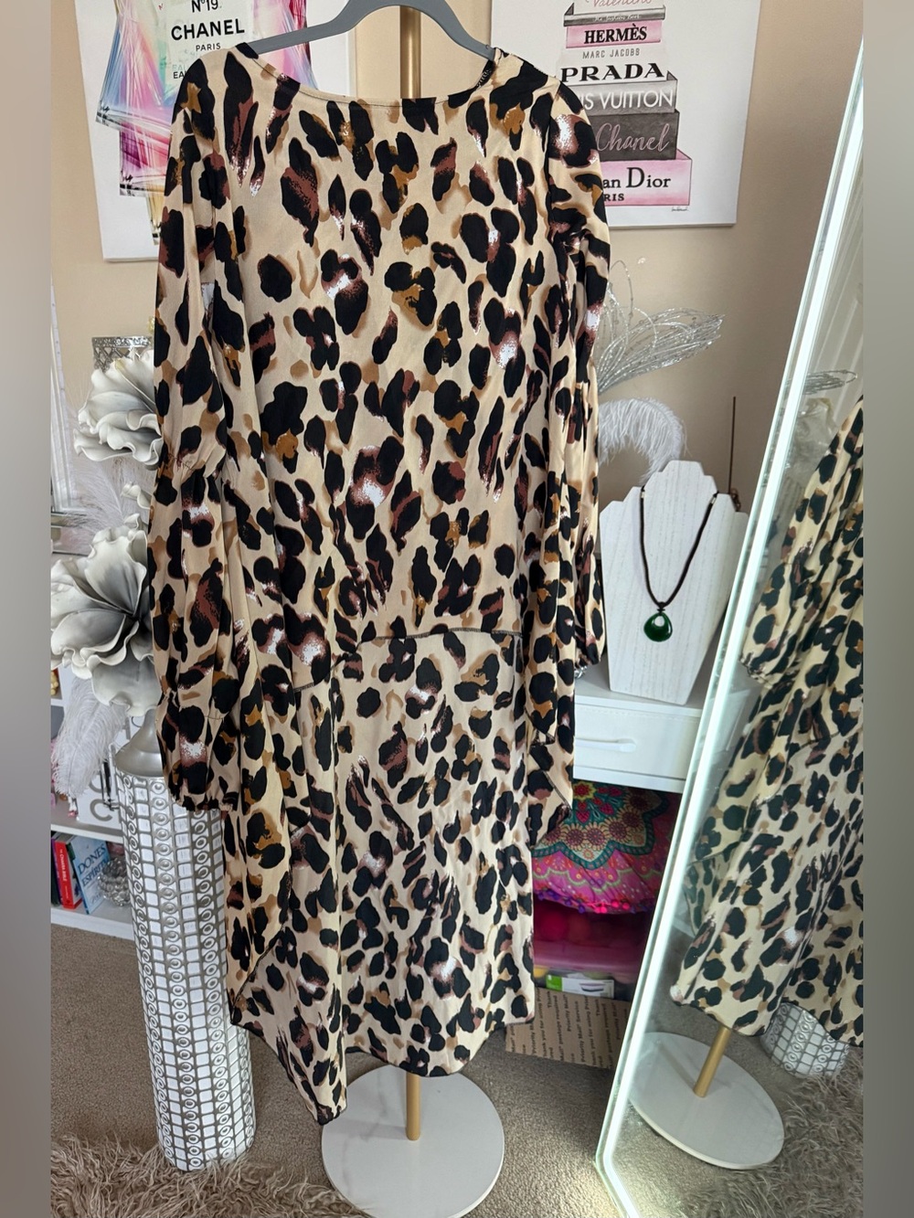SHEIN Leopard Print Long Sleeve Blouse in Beige Black Brown